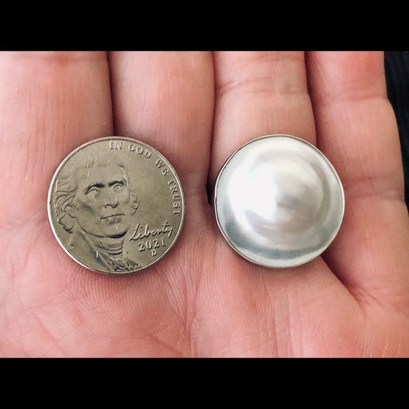 🥰 Mabe Pearl Sterling Silver 925 Ring & Earrings Set Beautiful 😍 - Picture 12 of 17